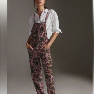 Anthropologie Pilcro The Painters Overalls Floral Print Pink Purple Green Sz 32